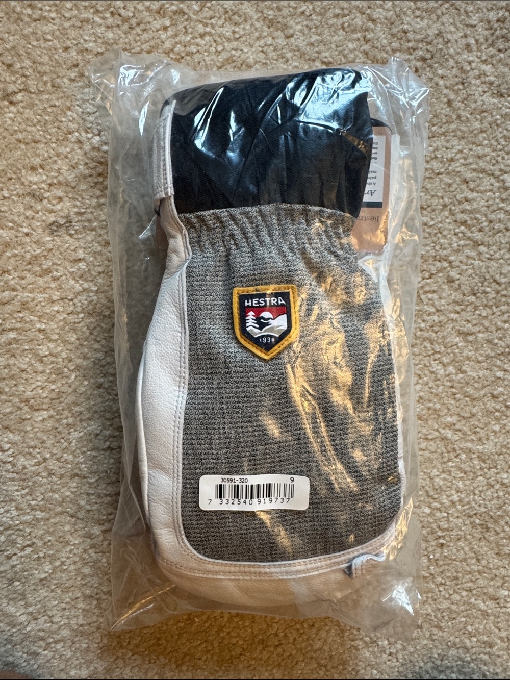 Hestra Army Leather Patrol Mitt Mittens Light Grey Size 9